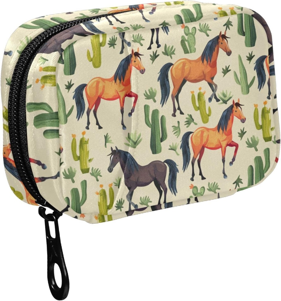 Fustylead Vintage Cartoon 马和仙人掌药丸组织者 Purse, 每周携带Zipper的便携式药盒 储存维生素鱼油药剂