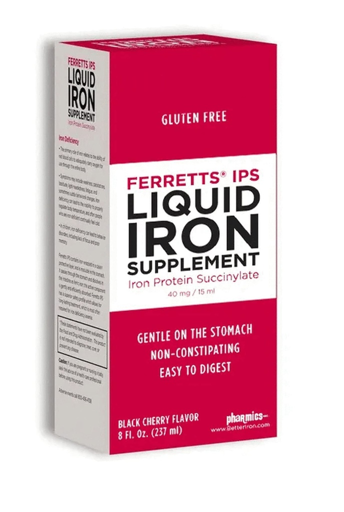 Ferrets液态铁补充40mg(IPS) - 8 Fl Oz. 黑樱桃火焰高潜力铁补充供儿童及孕妇使用 - Gentle & 非辅助性液态铁补充品