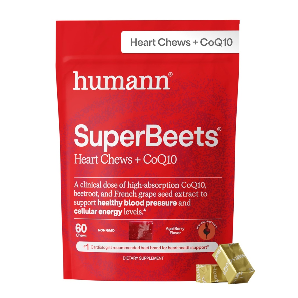 HumanN Super Beets Heart Chews Advanced - 100 mg of CoQ10 Plus Beetroot & Grape种子提取, 60 计数