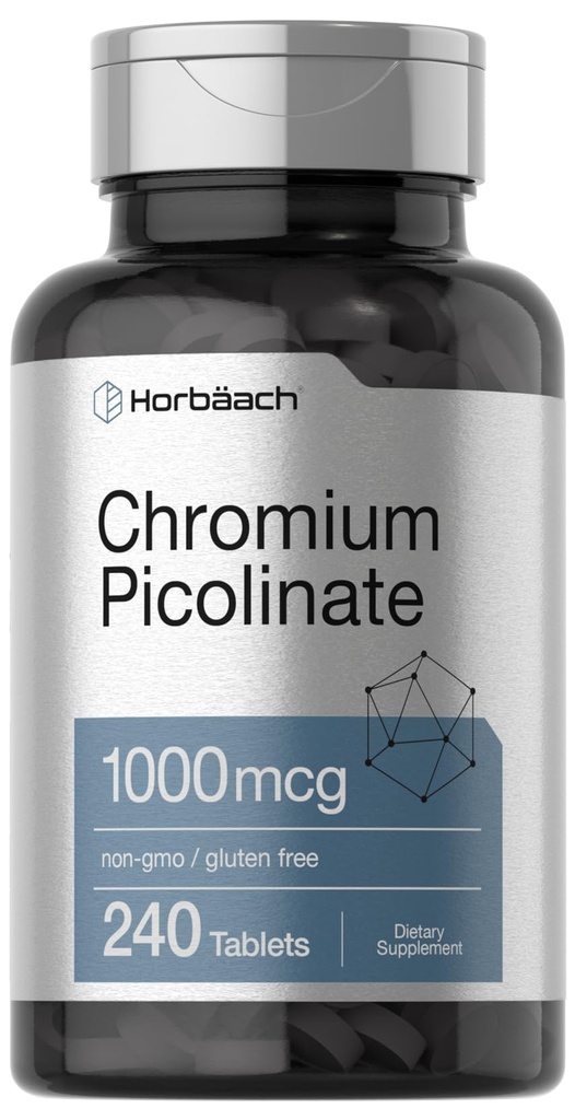 Horbaach Chromium Picolinate 1000mcg | 240平板 | 蔬菜配方 | Non-GMO, Gluten 免费补充