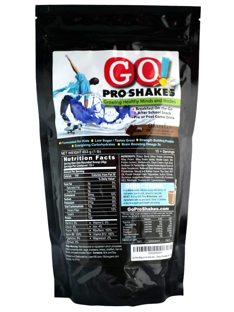 GO Pro Shakes – 儿童与青少年蛋白粉平滑 – 健康食谱 – 无添加糖 – 支持增长与力量 – 富巧克力火焰
