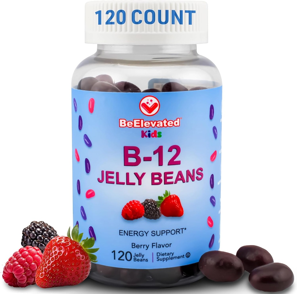 B12 Jelly Beans - 儿童可食用维生素Gummys - 儿童维生素补充剂 - Vegan Energy B12 Gummy补充剂 - 120 Berry Beans