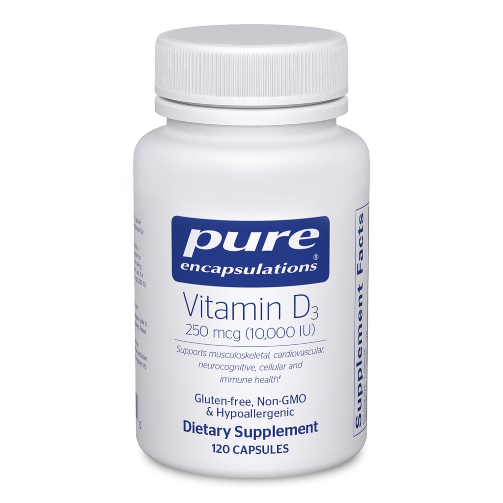 纯封装维生素D3 250 mcg(10 000 IU) - 支持骨、联合、乳腺、心脏、科隆和免疫健康的补充 - 配有维生素D前体 - 120 capsules