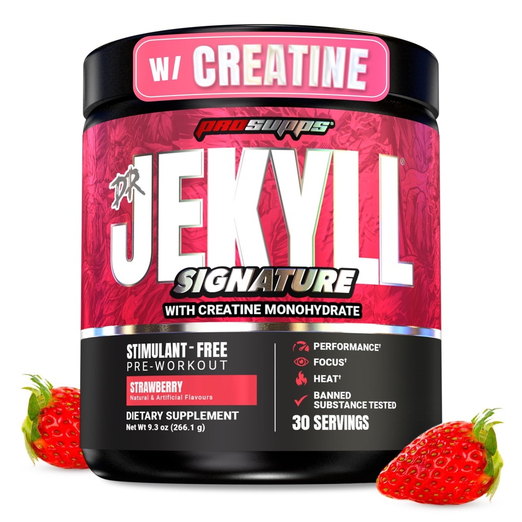 ProSupps Jekyll博士 手持 Creatine 的预选工作粉(Strawberry, 30位服务员) - 免费预选工作支持 焦点和耐力 - 咖啡因无健身和适身性补充