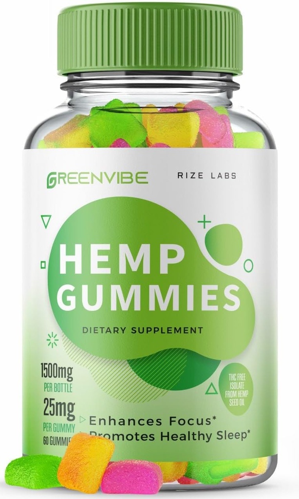 rize 实验室 Green Vibe Gummys - 全自然的平静补充品,睡眠援助,以及整体健康,整体放松 Gummy, Reviews Gomitas (60 Gummys).
