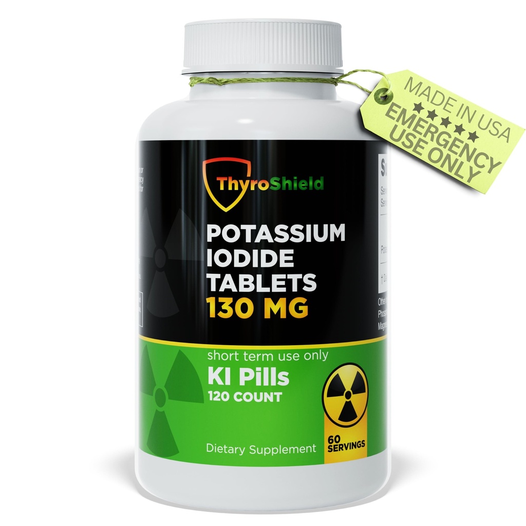 碘化钾片 130 mg → 120 cm t 碘酸盐片,用于辐射接触 - 碘酸钾片 - YODO Naciene - KI药片 - 美国制造 - ThyroShield