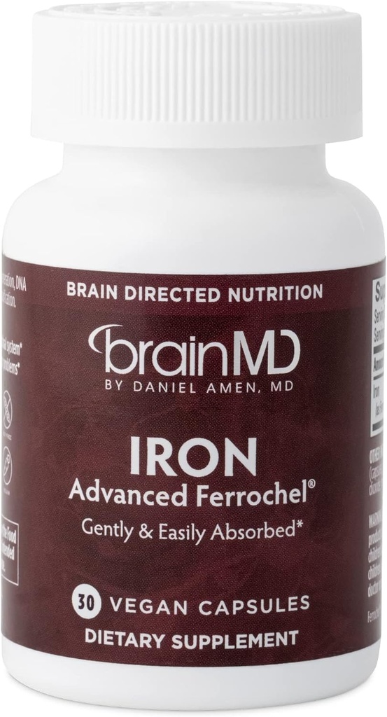 BRAINMD 阿门·铁博士 - 30 Capsules - 支持能源生产,认知函数和基因调控 - 优雅和容易吸收 - Gluten Free - 30 services