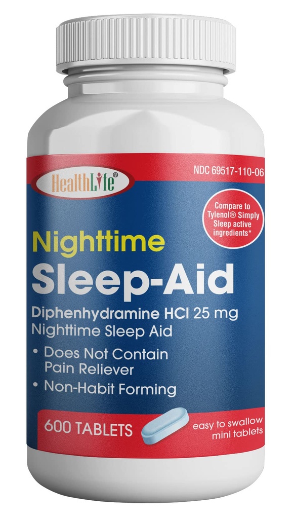 健康药剂 夜间睡眠援助,二苯胺HCL卡普莱特,25毫克(蓝色),600个