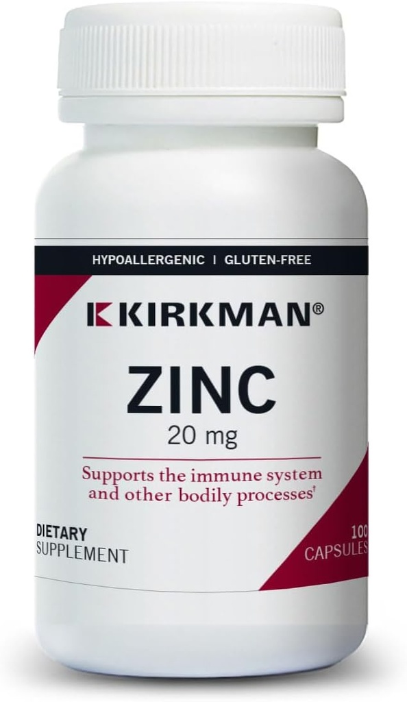 Kirkman - 锌 20mg - 100 Capsules - 免疫支持 - 高吸收 - 假反应