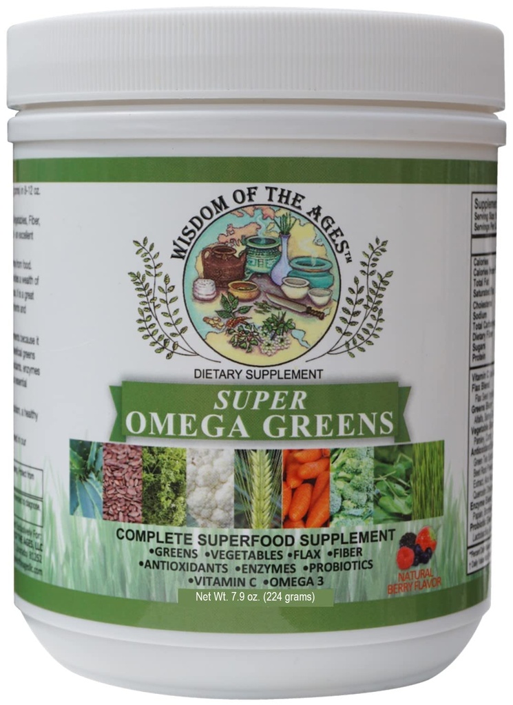 Super Omega Greens Super Superfood Superfood 配有 Greens, 蔬菜, Flax, Fiber, 抗氧化剂, 酶, Probiotics, 维生素C 和 Omega 3.7.9oz 粉