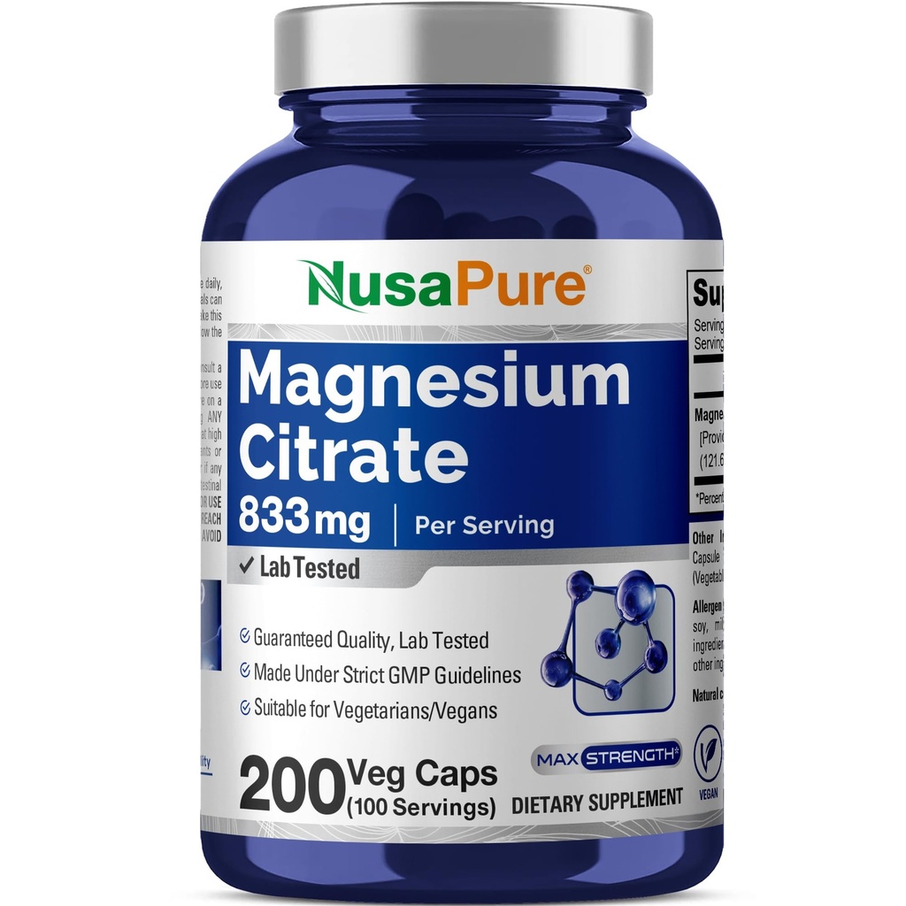 NusaPure Magnesium Citrate 833mg - 200 Veggie Capsules (Vegetarian, Non-GMO, Vegan) 互联网档案馆的存檔,存档日期2011-03-02.