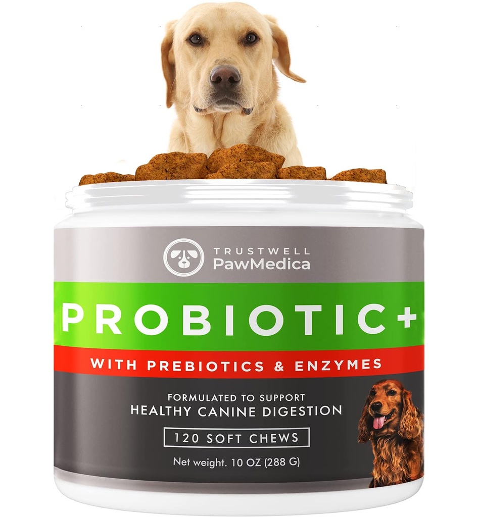 PawMedica Dog Probiotics和消化酶,美国制造的狗的Probiotics,Pet Probiotic Chews for Dogs, Prebiotics & Probiotic Dog 消化支持, Probiotic 治疗 - 120 狗的Probiotic Chews