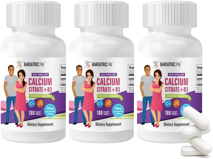 BariatricPal 轻便燕子钙 Citrate (600mg) 和 D3 混合药片(90天供应)