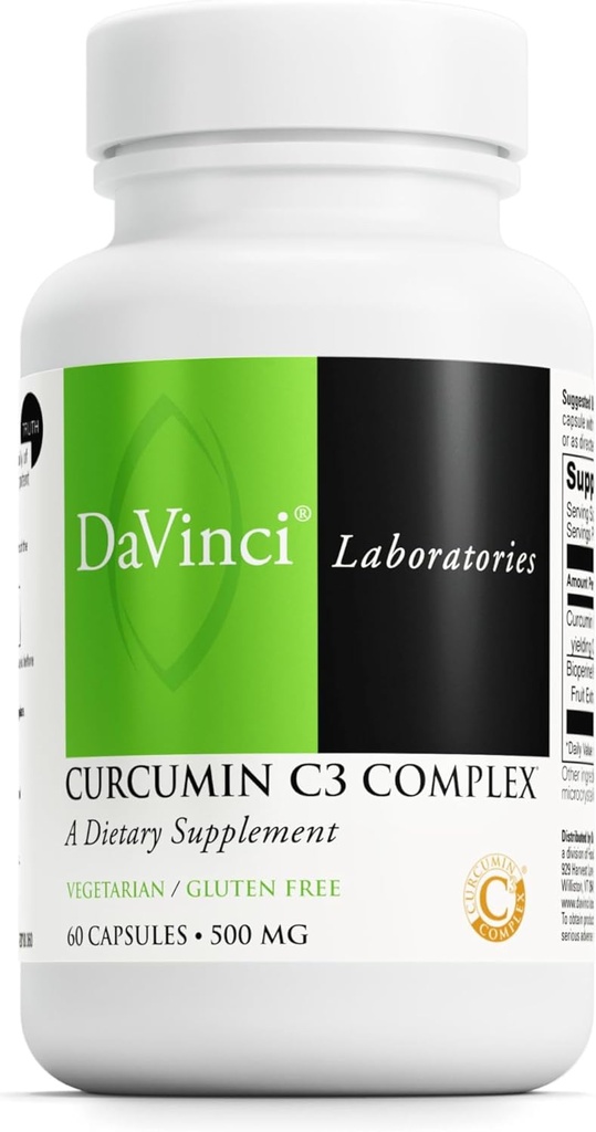 DAVINCI Labs Curcumin C3 Complex - 支持Gallbladder功能和健康肝脏的饮食补充 - 配有 Curcuminoids 和 Bioperine 水果提取 - Gluten-Free - 60 蔬菜 Capsules