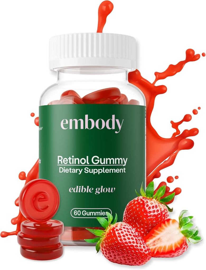 Embody: 60 Skin Gummys 多维塔明 Retinol Gummy – Vitamin A 抗衰老,光荣,青春和清真皮肤 – 强发和钉与Biotin,维生素C,B12和锌