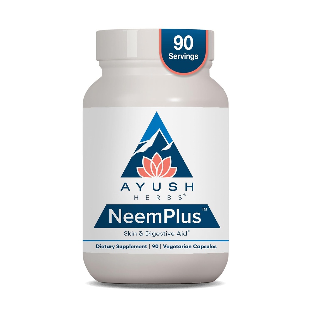 Ayush Herbs Neem Plus - 妇女和男子的消化保健,胃和皮肤保健的Gut支助补充,免疫支助 -- -- 90个植物科(1个计数)