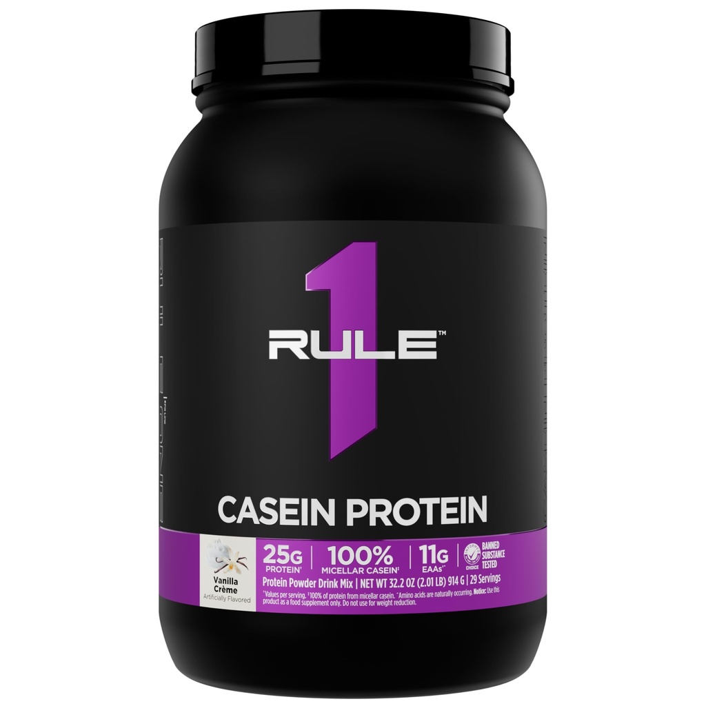 规则1 Casein 蛋白质 - 25g 蛋白质和11g EAAs Per service from Slow-Release Micellar casein for over night Recover and sublished Protein (2英镑*, Vanilla Crème) 餐饮之间晚期恢复和持续交付的缩写