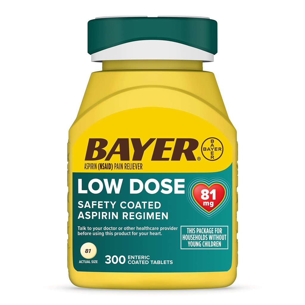 Bayer Aspirin低剂量81毫克,肠内粘合片,推荐医生,心血管疾病二级预防,300安全粘合片