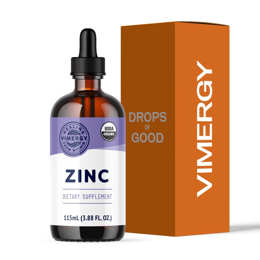 WIMERGY USDA 男女有机锌补充剂(7.5mg 液化锌/服务) 快速吸收免疫支持、促进健康骨骼和皮肤,Vegan,最多57种服务(115毫升)