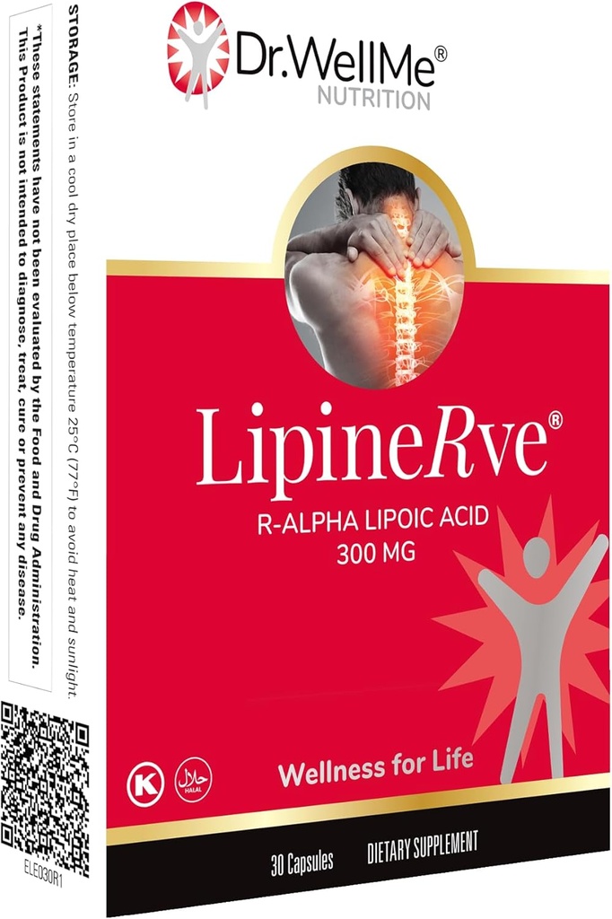 WellMe Lipinerve R Alpha Lipoic Acid 300mg Capsules Per Service - 抗氧化剂补充剂,Kosher Halal 30 Count - 在美国制造
