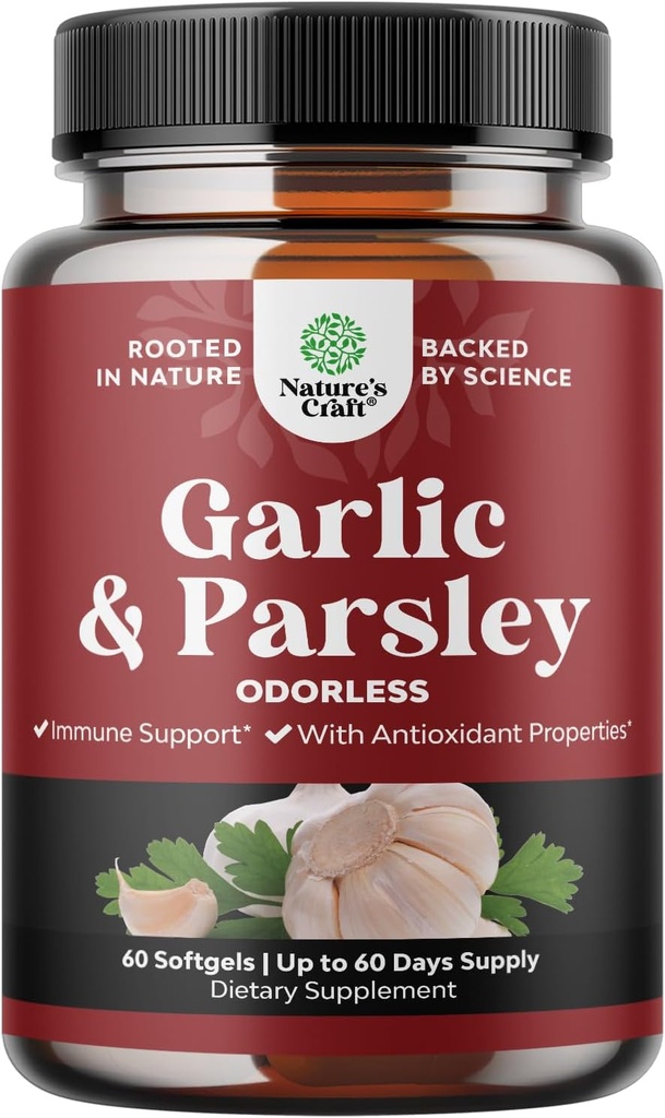 专注的无线大蒜软胶 - Parsley 提取 & Agd Garlic 补充品 - Parsley 软胶用于Gut支持 - 60 Ct