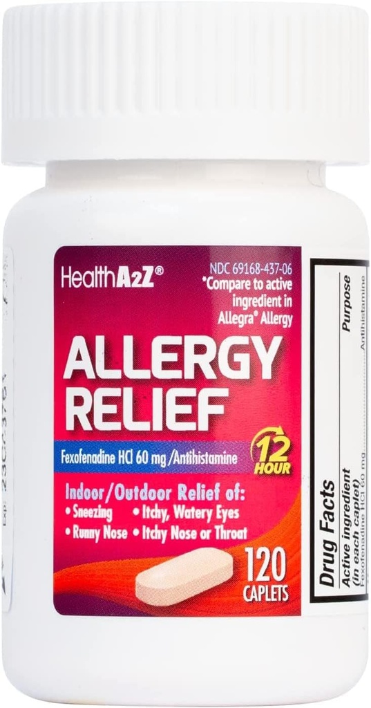 健康 A2Z® Fexofenadine 氯化氢 60mg → 12Hour 抗Hitamine 用于过敏救济 → 室内和室外过敏救济(120个计数(1包))