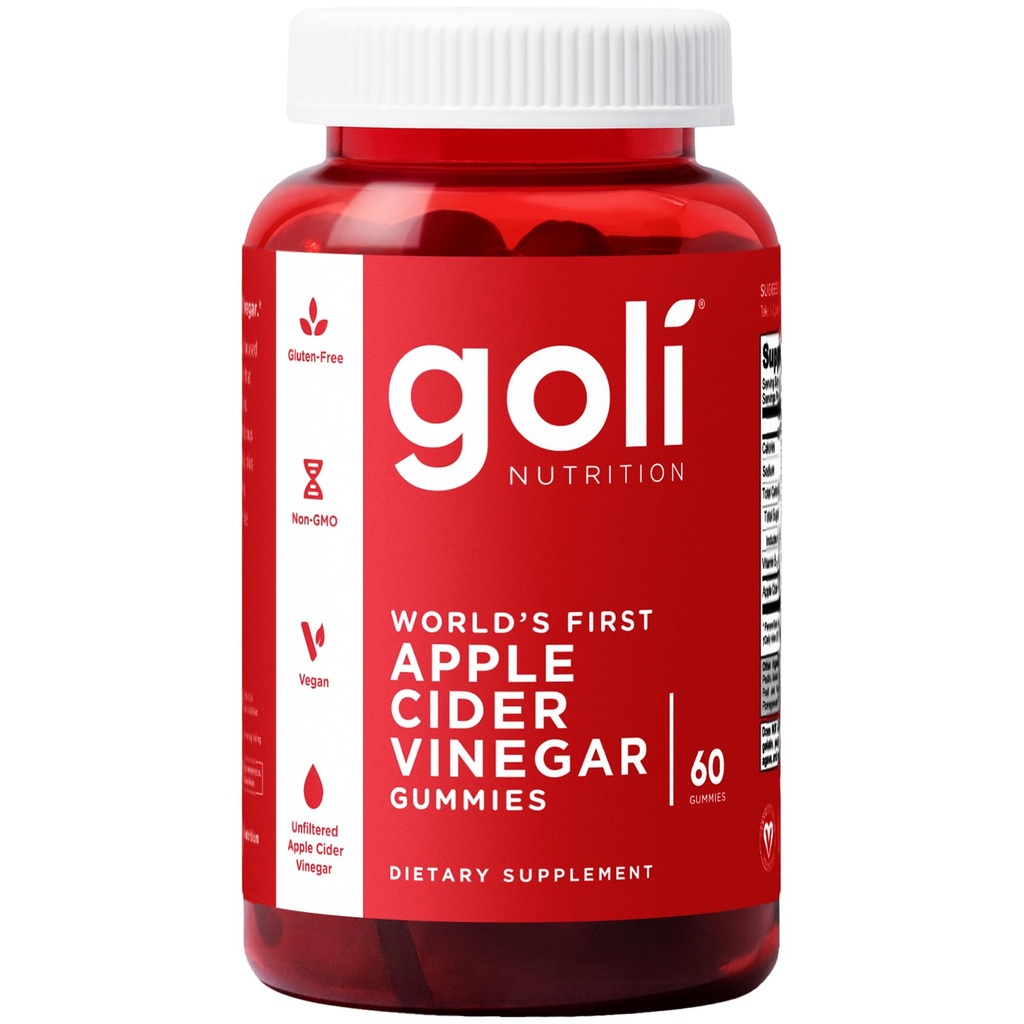 Goli Apple Cider 葡萄酒 Ginegar Gummy Vitamins - 60 Counter - 维生素B12, Gelatin-Free, Gluten-Free, Vegan & Non-GMO (英语).