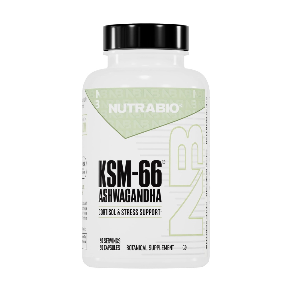 NutraBio Ashwagandha KSM-66 Ashwagandha 压力、泥液和性能补充剂