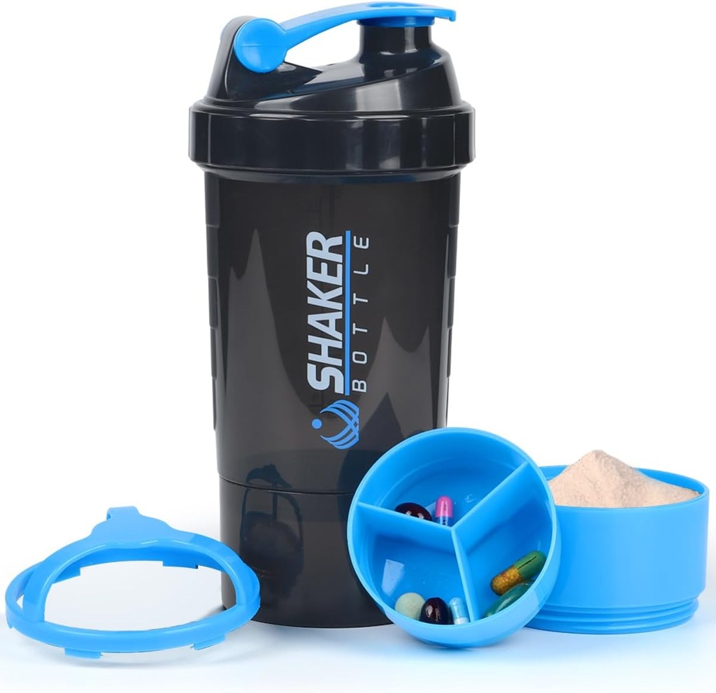 蛋白质摇瓶 - 运动水瓶 - 非滑板 3 层 Twist Off 3oz Cups with Pill Tray - 泄漏 Proof 摇瓶 - 蛋白质 22 oz 摇杯与存储