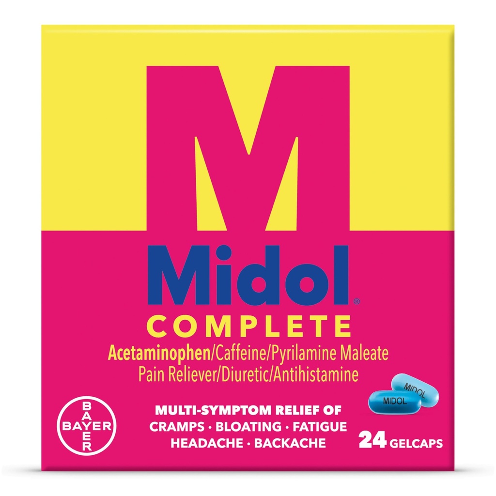 Midol Complete Gelcaps 24ct: Midol 完整月经疼痛缓解 Gelcaps 月经症状的乙酰氨基苯,PMS 缓解,以及期期 Cramp 缓解 - 24 Counter(包装 May Vary)
