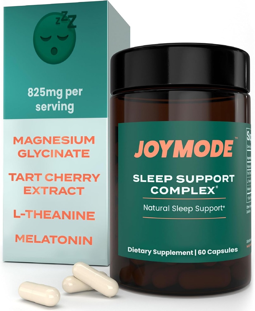 JOYMODE 成人睡眠援助补充剂(60 cm),配L Theanine, Melatonin & 125mg 镁 Glycnit,500mg Tart Cherry 提取自CherryPure 支持睡眠