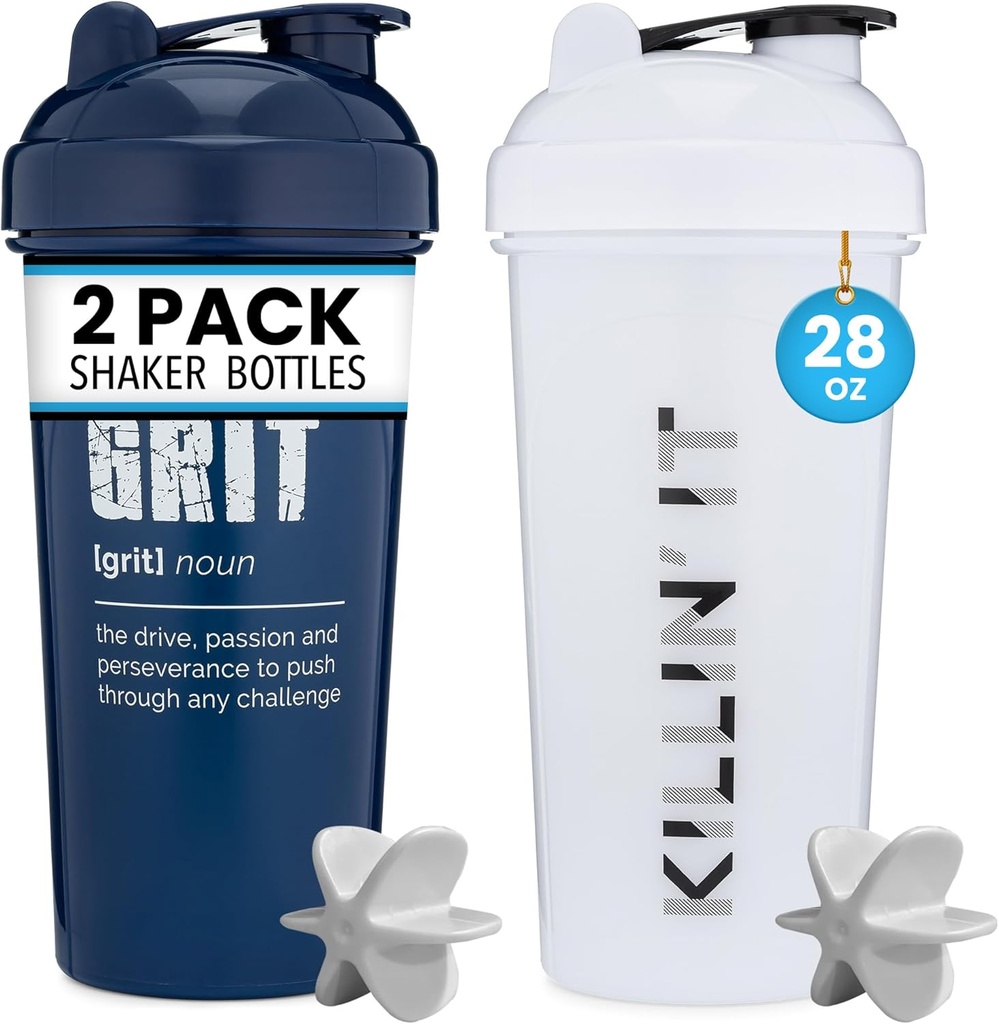 GOMOYO [2 pack] 28oz 摇摆瓶带有动机引号(White Killin' It & Navy Grit) → 蛋白质混音器用于混音器包是BPA Free Dishwasher Safe