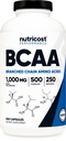 营养成本 BCAA 1000mg,500 Capsules (250 Serv), 2:1:1 分支链氨酸(500mg的L-Leucine,250mg的L-Isoleucine和L-Valine)