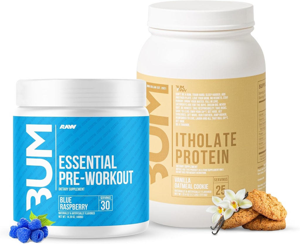 RAW Whey 隔离蛋白粉和基本预研粉盒(Vanilla Oatmeal Cookie & Blue Raspberry) - Chris Bumstead 男女体育营养补充品