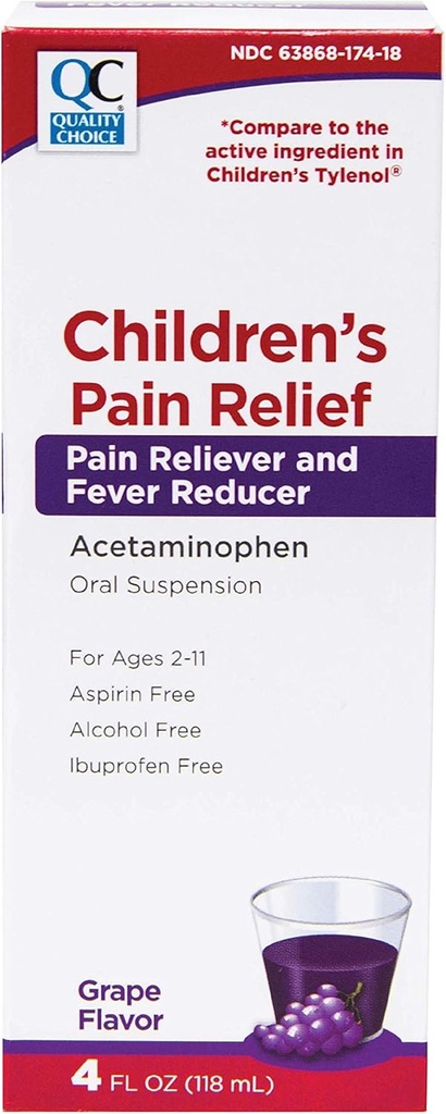 质量选择:儿童疼痛救济和减少热量,4fl oz Acetaminophen每5ml160毫克,Ibuprofen & Aspirin 儿童免费、液态冷和流体药品,常规强效OTC药物