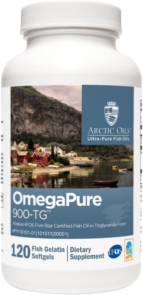 XYMOGEN OmegaPure 900-TG - International Fish Oil Standards (IFOS) Five-Star Certified Fish Oil - DHA EPA Omega-3 Supplement in Triglyceride Form for Cardiovascular + Cognitive Support (120 Softgels)
