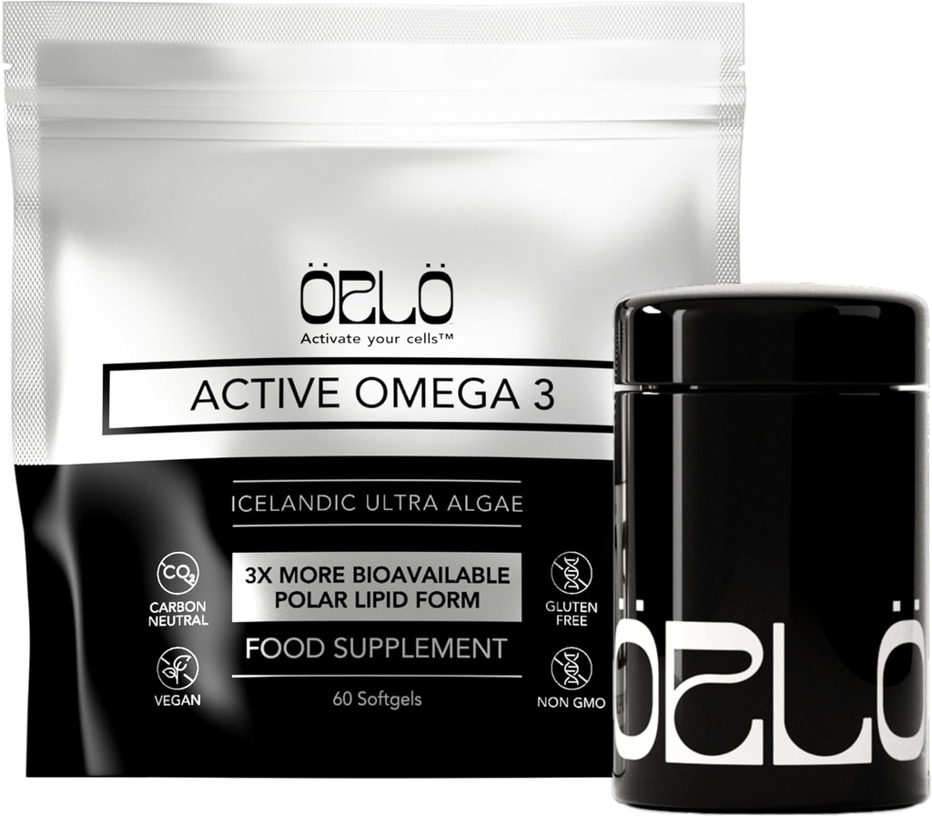 Orlo Omega 3 — Vegan Omega 3 补编(EPA & DHA) — 来自藻类石油的超强鱼类油和磷虾替代品(60个小型Burpless软胶套)