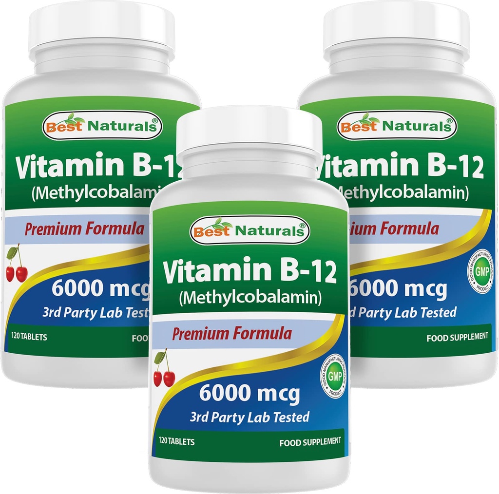 最佳天然维生素B-12作为甲基Cobalamin(Methyl B12),6000 mcg 120 亚语片(120 counts (Pack of 3))