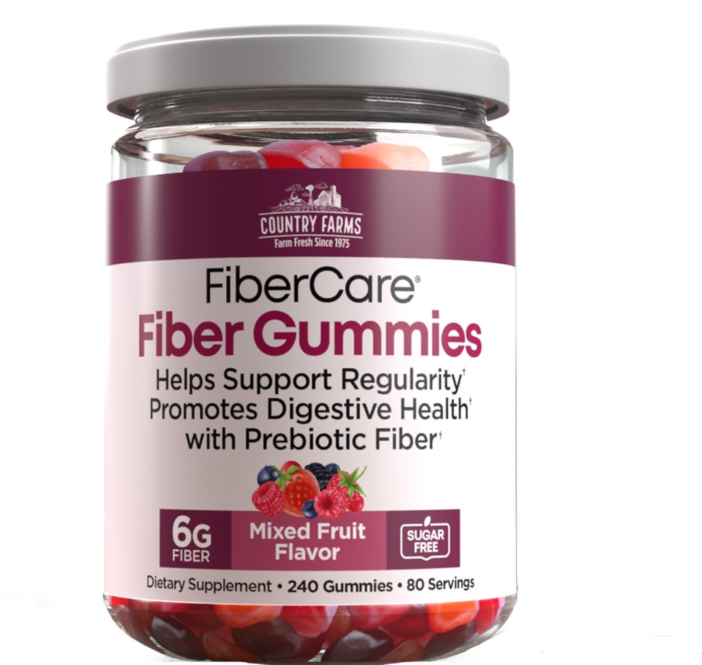 乡村-农场纤维护理 Gummys – 帮助支持规范性 – 促进消化性健康 – 与预生性 – 混合水果火焰 – 6g / Fiber → (240 Gummys) – 80天用品