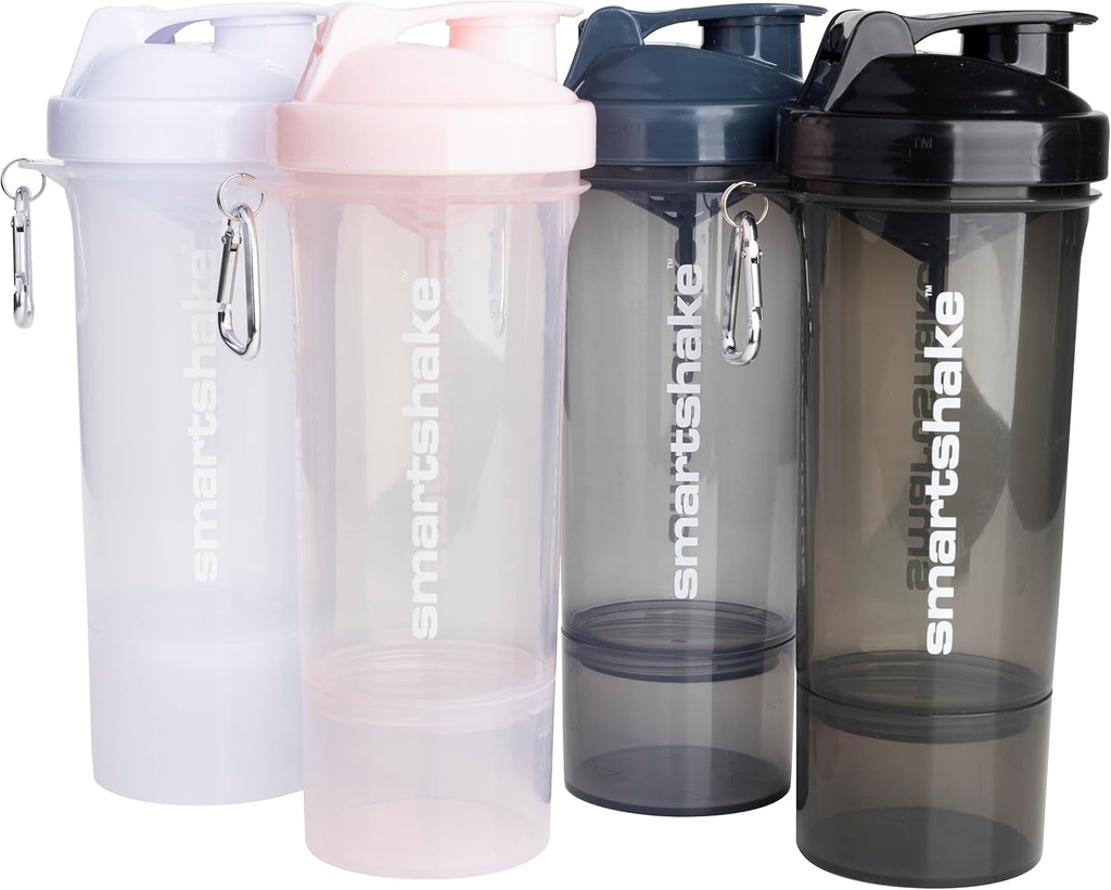 Smartshake Slim 4-Pack 蛋白质摇摆瓶400 ml → 13.5 oz – 存储包含 - 防漏螺丝上 Lid - BPA Free - Unisex - 黑,白,暴风灰,棉粉