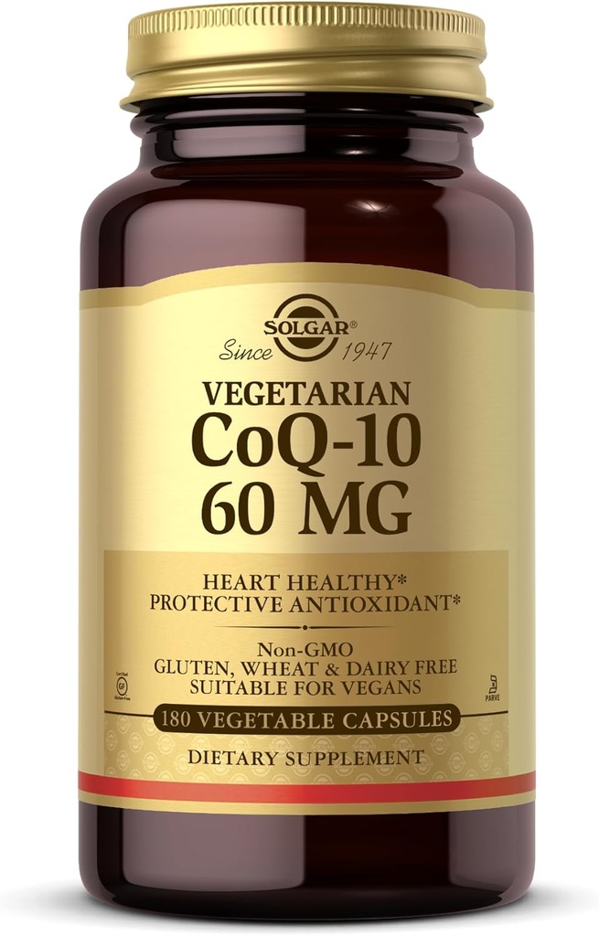 Solgar Vegetarian CoQ-10 60毫克 - 180毫克 - 保护性抗氧化剂 - 非GMO、Vegan、Gluten Free、乳制品自由、Kosher - 180