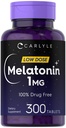 Carlyle Melatonin 1 mg → 300 低剂量药片 → 药物免费援助 → 蔬菜,非GMO, Gluten Free