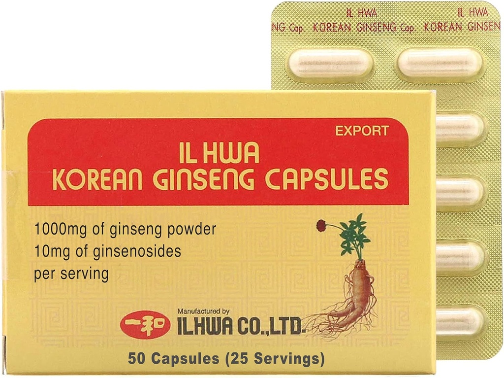 ILHWA 韩国金森卡普尔(500 mg*50 Capsules, 25 services) - 250mg 100%纯韩国帕纳克斯根粉. 每服10毫克甘森诺皮.