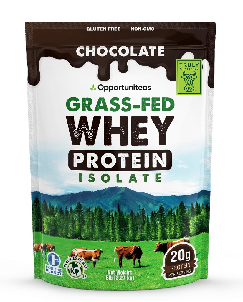 Opportuniteas Grass Fed 巧克力 Whey 蛋白质异味粉 - 20g 蛋白质粉 - 无人工甜味粉,无荷蒙-无牛,非转基因O - 5lb