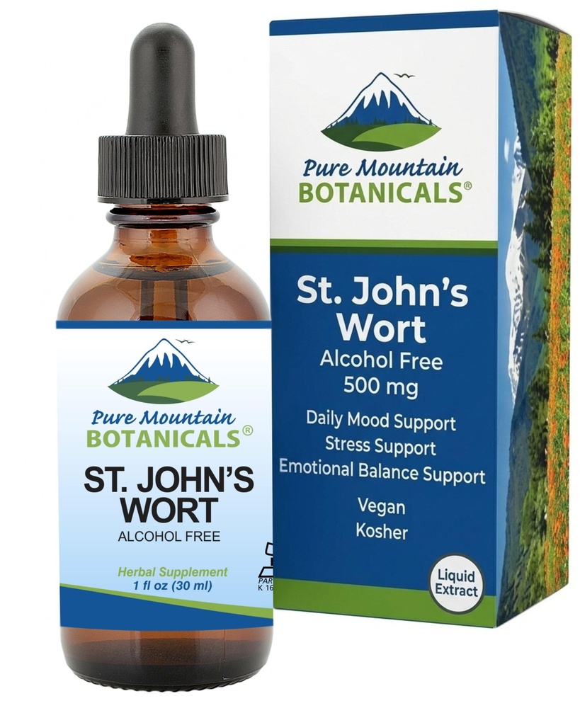 纯山植物学 St Johns Wort Tincture – Kosher Liquid St. John's Wort 无酒精提取500mg Vegan 补编