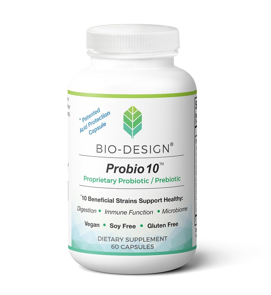 Probio10 - Daily Probiotic & Prebiotic Supplement - 10 Billion CFU, 10 Beneficial Strains Aid in Digestion, Regularity, Immune Function, and Gut Health - 60 Acid-Resistant Capsules