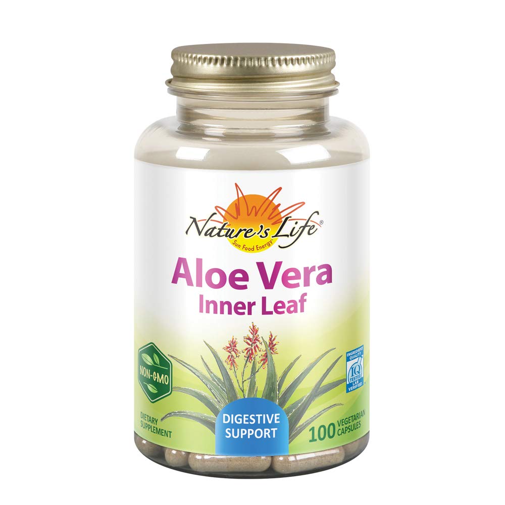 Nature's Life Aloe Vera Inner Leaf – 皮肤健康,消化支持和规律性公式 – 与 Fennel → Non-GMO & Vegan – 没有填充器 → 100 Veg Caps