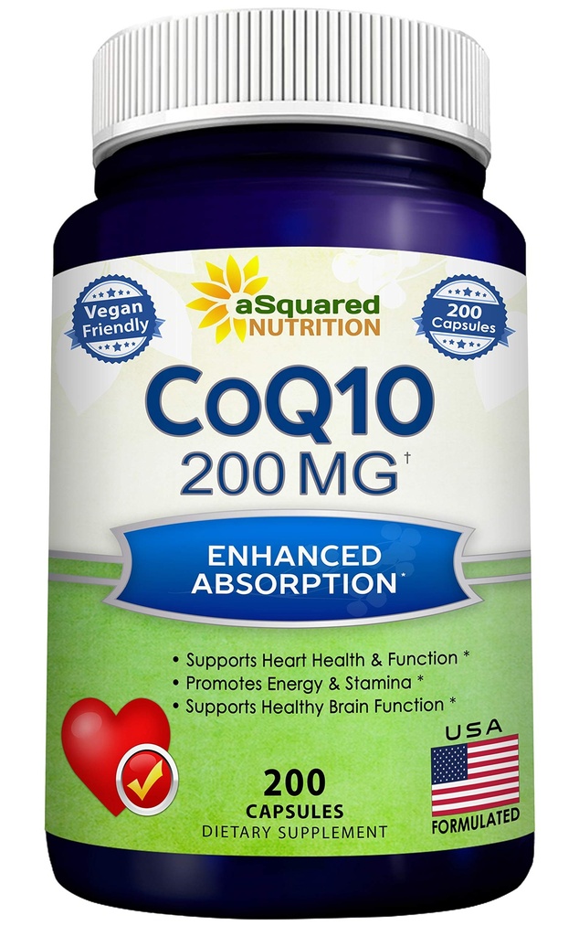 aSquared 营养 CoQ10(200 capsules and 200mg) - 高吸附性Vegan CO Q-10 粉末 - 酶 Ubiquinone 补充药丸, 外抗氧化剂 Coenzyme Q10 维生素, Coq 10 Alernative to Softgels