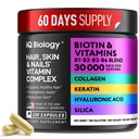 长发女性和男性的生物素,含喀拉廷,Collagen Complex 30000 mcg – 毛发丢失和硬皮盖 – Skin & Nails 维生素, Biotin 10000 mcg 和 Collagen 补充剂 - 120 Pills