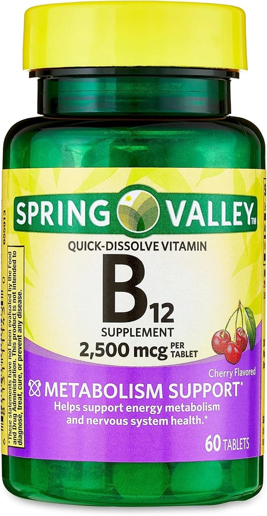 Jogi Vitamin B12 快速溶解片 饮食补充,2,500 Mcg, Cherry Flavor, 1 日用片 60 计